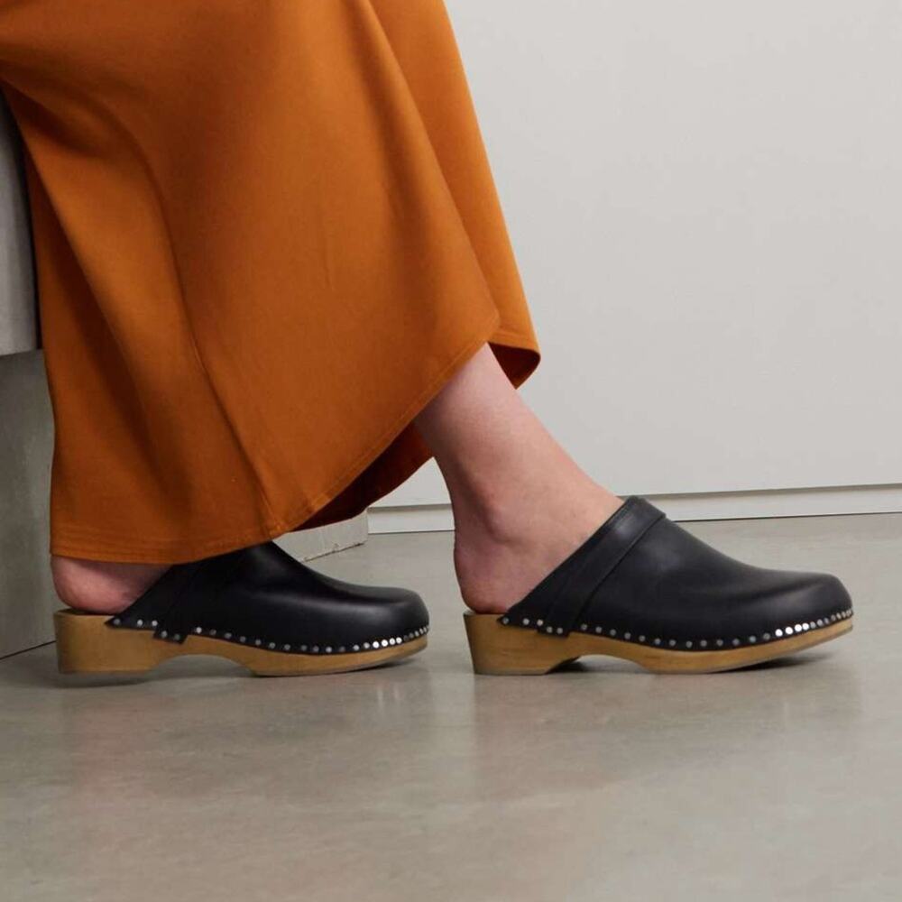 Isabel Marant Thalie Black Leather Clogs Silver Nail Stud Sz 37 - Picture 2 of 11